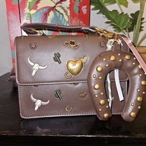 Betsy Johnson Brown Western-Themed Handbag with Gold Accents